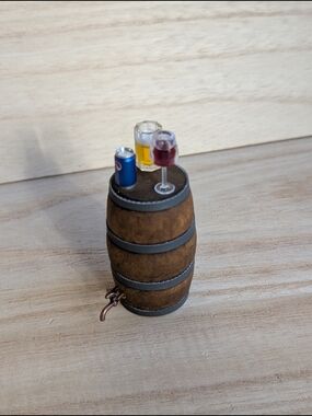 Pepsi Mini Can Beer Mug on Wooden Barrel, Miniatures, Doll House, Wine